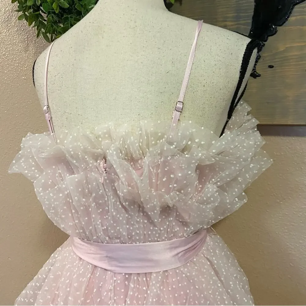 NWOT Lulus Wishing for Whimsy Blush Pink Swiss Dot Ruffle Tiered Midi Dr… - Picture 7 of 11